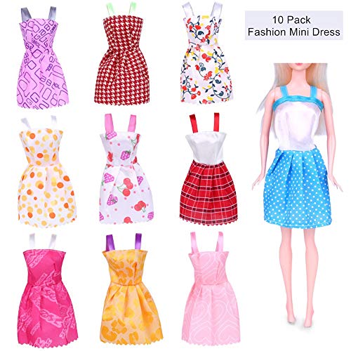 50PCS Ropa Zapatos y Accesorios para Muñeca con 10 Mini Vestidos de Moda, 10 Zapatos de París, 10 Perchas y 10 Joyas Pendientes Collar Accesorios para Muñecas de Juguete Niñas Regalo de Cumpleaños