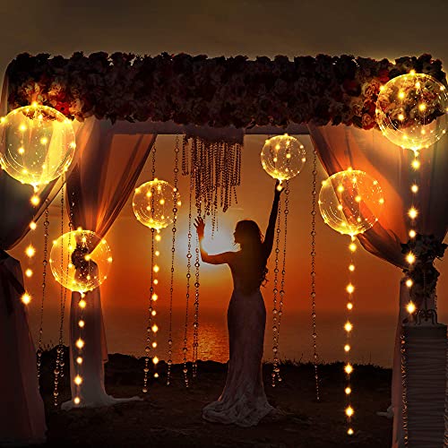 6 Globos BoBo LED Iluminado, Globos de Helio Transparentes con Burbujas Blancas Cálidas de 20 inch/50 cm con Cadena de Luces de 10 Feet para Decoración de Cumpleaños Fiesta Bodas Navidad