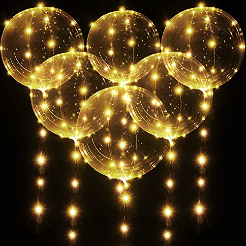 6 Globos BoBo LED Iluminado, Globos de Helio Transparentes con Burbujas Blancas Cálidas de 20 inch/50 cm con Cadena de Luces de 10 Feet para Decoración de Cumpleaños Fiesta Bodas Navidad