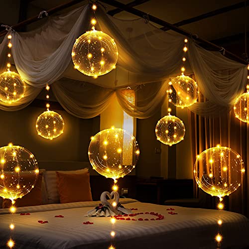 6 Globos BoBo LED Iluminado, Globos de Helio Transparentes con Burbujas Blancas Cálidas de 20 inch/50 cm con Cadena de Luces de 10 Feet para Decoración de Cumpleaños Fiesta Bodas Navidad