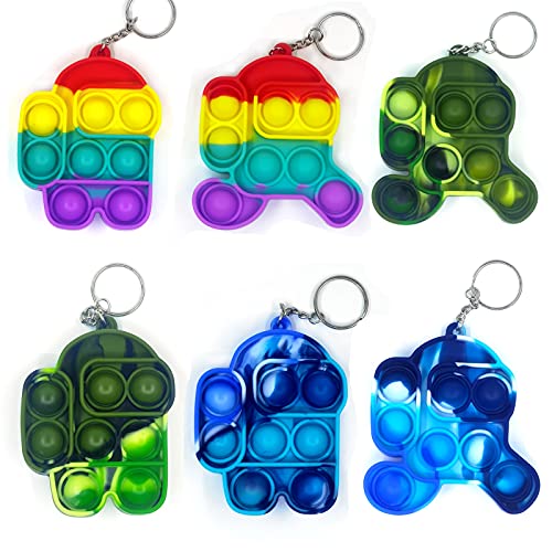 6 Pcs Mini Pop Fidget Simple Dimple Toy,Mini Push Pop Fidget Toy Keychain,Silicona Sensorial Fidget Juguete,Autismo Necesidades Especiales Aliviador del Antiestrés del Juguetes para Niños