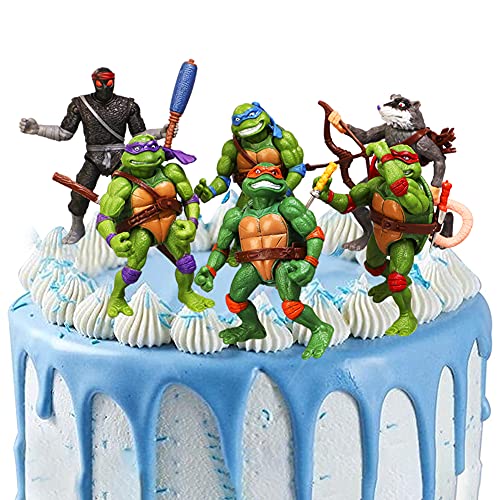 6 PCS Ninja Tortuga Mini Figuras, Ninja Tortuga Cake Topper Decoración Mini Juguetes Baby Shower Fiesta de cumpleaños Pastel Decoración Suministros