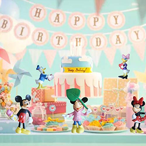 6 Piezas Mickey Mouse Cake Topper Hanel-Disney Mickey Mouse Tarta Decoración Niños Mini Muñeca Hecha a Mano Shower Fiesta Cumpleaños Pastel Decoración Suministros