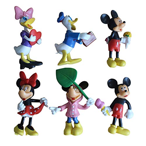 6 Piezas Mickey Mouse Cake Topper Hanel-Disney Mickey Mouse Tarta Decoración Niños Mini Muñeca Hecha a Mano Shower Fiesta Cumpleaños Pastel Decoración Suministros