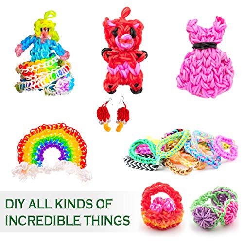 600 Piezas Gomas para Hacer Pulseras, Kit de Manualidades Gomitas Elasticas DIY Máquina de Tejer de Banda Gomas para Niños