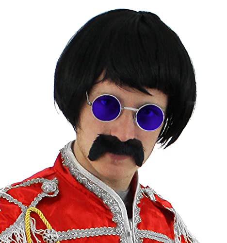 60'S POP SOLDIER FANCY DRESS COSTUME WITH BLACK WIG, TASH AND CIRCLE GLASSES. SUIT IN RED, PINK, BLUE OR GREEN SERGEANT PEPPER STYLE SGT PEPPER 1960S HIPPY IN SMALL - XLARGE EXCLUSIVE TO ILOVEFANCYDRESS