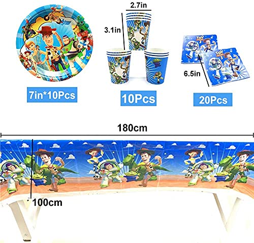 78pcs Set de Vajilla de Fiesta Toy Story 4, Toy Story para Decoraciones Para Fiestas de Cumpleaños, Juego de Cubiertos Incluye Pancarta Platos Cubiertos Servilletas Mantel para Fiesta