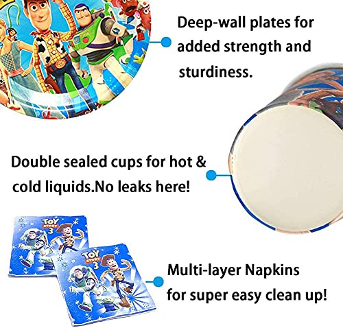 78pcs Set de Vajilla de Fiesta Toy Story 4, Toy Story para Decoraciones Para Fiestas de Cumpleaños, Juego de Cubiertos Incluye Pancarta Platos Cubiertos Servilletas Mantel para Fiesta