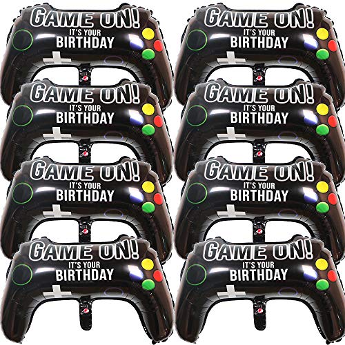 8 Packs Video Game Party Balloon, 23.6 x 15.7 Inch Game on Balloon Video Game Controller Aluminum Foil Balloon for Birthday Party and Game Party Decoration