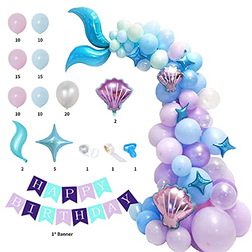 99 piezas de guirnalda de globos de látex de sirena, cola de sirena con globo de aluminio para decoración de fiesta de cumpleaños de sirena bajo el mar (azul)…