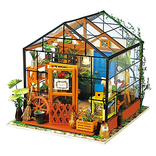 AADEE Miniatura Green House Mini Kit de manualidades de habitación, 3D DIY Casa Invernadero con luz LED en miniatura, con muebles y accesorios Juguetes educativos para niñas