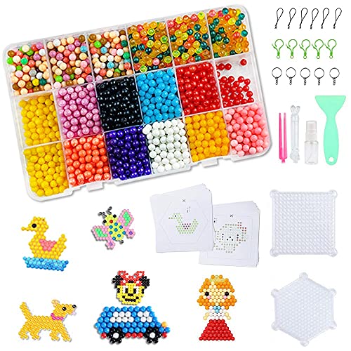 Abalorios Cuentas de Agua 3000pcs, Aquabeads Recambio Bolitas 15 Colors, Recambio Aquabeads, Regalo Chico Chica Niños DIY Educativos Artesanía Craft Kits Abalorios Cuentas de Agua Multicolor