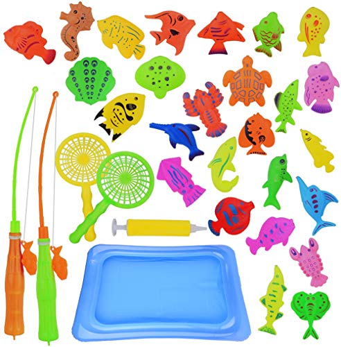 Abree Juego de Pesca Magnética(26 Peces) - Juguete Educativo&Interactivo de Pesca con Caña - Juguetes de Piscina & Bañera para Niños - Juego Acción&Juguete Reflejo para Bebé/Niños (2 - 5 años)