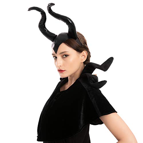 Accesorios Set Disfraz de Maléfica Reina Mala, Diadema de Cuernos Maléficos y Chal Disfraz Gótico para Halloween Cosplay