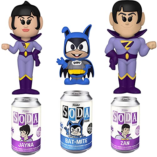 Activate Wonder Twins! Figures Zan + Jayna Soda tin Can Bundled with Bat Mite Villain & Super Friends 3 Items