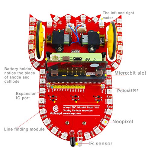 Adeept BBC Micro: Bit Smart Robot Car Kit | Kit de robot de aprendizaje programable STEM | Microbit Starter Kit Starry: Bit con proyectos detallados PDF Tutorial Book