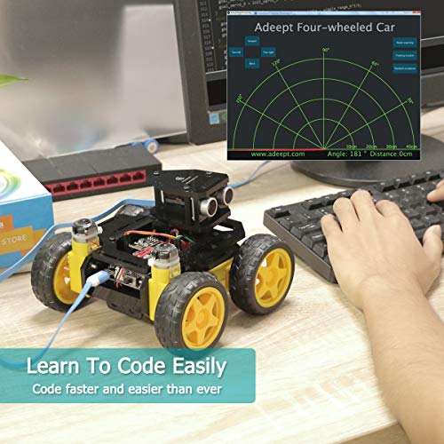 Adeept Kit de Coche Robot Inteligente 4WD Compatible con Arduino UNO R3, Seguimiento de línea, ESP8266 WiFi, procesamiento, Kit de Robot de Bricolaje con aplicación móvil y PDF