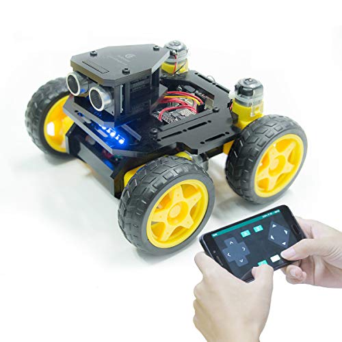 Adeept Kit de Coche Robot Inteligente 4WD Compatible con Arduino UNO R3, Seguimiento de línea, ESP8266 WiFi, procesamiento, Kit de Robot de Bricolaje con aplicación móvil y PDF