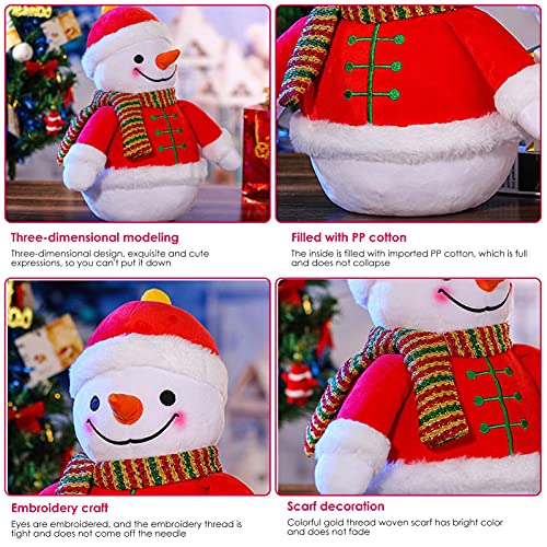 Adornos de muñeco de nieve de peluche, muñeco de nieve de peluche de 18 cm / 22 cm / 32 cm lindo muñeco de nieve navideño de juguete con sombrero de felpa rojo, bufanda, ropa y nariz para la oficina d