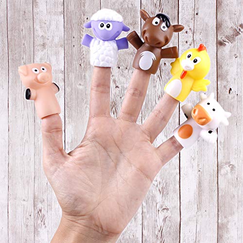 aeioubaby.com Marionetas de Dedo para niños y bebés | 5 Animales de Granja | Títeres de PVC Sin BPA | Juguetes para el baño | Muñecos de Mano, Cuentos