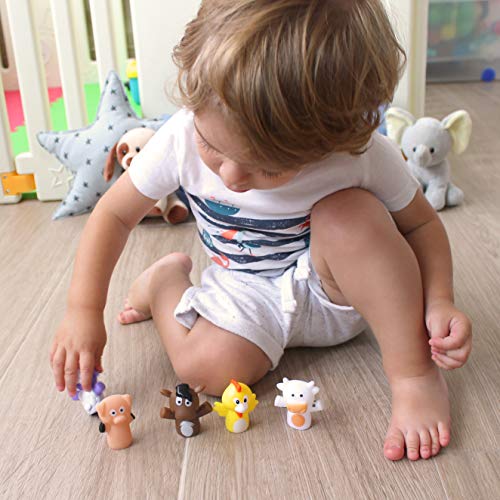 aeioubaby.com Marionetas de Dedo para niños y bebés | 5 Animales de Granja | Títeres de PVC Sin BPA | Juguetes para el baño | Muñecos de Mano, Cuentos