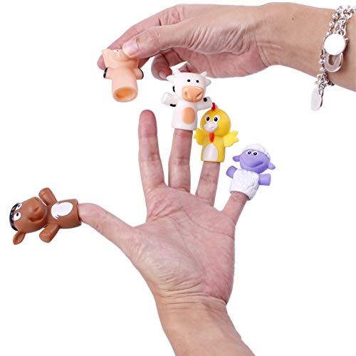 aeioubaby.com Marionetas de Dedo para niños y bebés | 5 Animales de Granja | Títeres de PVC Sin BPA | Juguetes para el baño | Muñecos de Mano, Cuentos