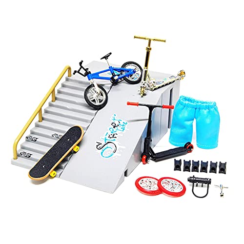 A/F Juego De Patinetas De Juguete para Dedos, Patineta Portátil, Patineta BMX, Pantalones para Dedos, Accesorios De Rampa Y Herramienta De Desmontaje con Caja De Embalaje