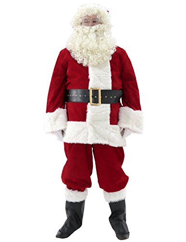 Ahititi Trajes de Papá Noel para Hombres, Conjunto de Disfraces de Navidad de Terciopelo de Lujo para Adultos (10 pcs) XL