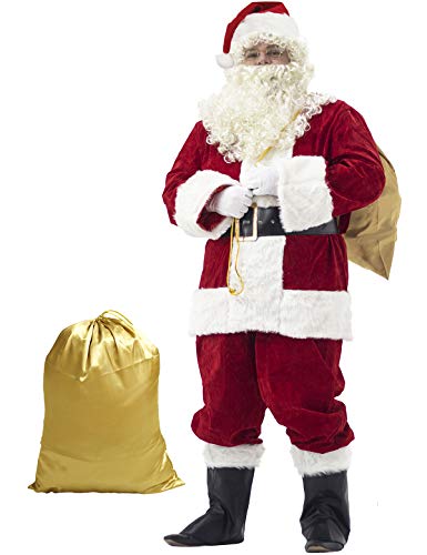 Ahititi Trajes de Papá Noel para Hombres, Conjunto de Disfraces de Navidad de Terciopelo de Lujo para Adultos (10 pcs) XL