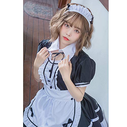 Aiqing Disfraz de sirvienta de Tono Claro para Mujer Cosplay Anime Cosplay Delantal francés Disfraz de sirvienta