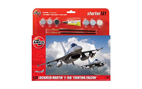 Airfix- Large Starter Set-General Dynamics F-16A/B Fighting Falcon Model, Multicolor (Hornby Hobbies LTD A55312)