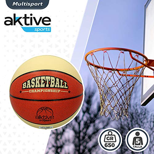 Aktive 54008 - Balón de baloncesto, Pelota basket, Pelota baloncesto talla 5, Color naranja y beige, Peso 650 gramos, Deporte al aire libre, Baloncesto, Aktive Sport