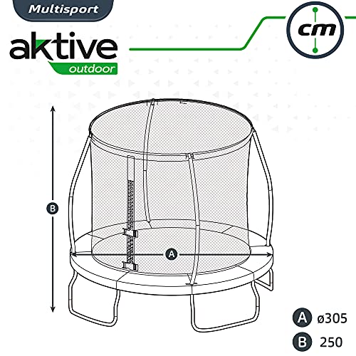 Aktive 54084 - Cama elástica infantil exterior, Colchoneta para niños para saltar, medidas 305x250 cm, peso máx 100 kg, +6 años, con red de seguridad, certificación CE, Aktive Sports