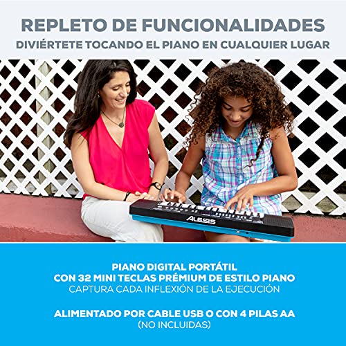 Alesis Melody 32 – Piano eléctrico, mini piano digital portátil de 32 teclas con altavoces integrados, 300 sonidos incorporados, 40 demos, conectividad USB-MIDI