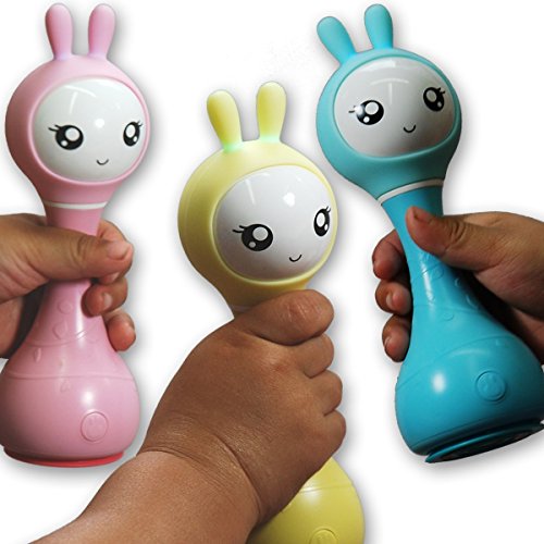 Alilo Smart Bunny (Sonajero Inteligente para Bebés) Multilingual: Español, Inglés, Francés, Alemán, Italiano - Baby Rattle Gift Media Player Shake & Tell - Azul