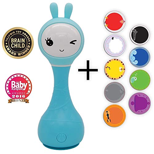 Alilo Smart Bunny (Sonajero Inteligente para Bebés) Multilingual: Español, Inglés, Francés, Alemán, Italiano - Baby Rattle Gift Media Player Shake & Tell - Azul