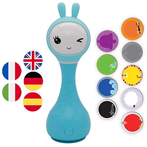 Alilo Smart Bunny (Sonajero Inteligente para Bebés) Multilingual: Español, Inglés, Francés, Alemán, Italiano - Baby Rattle Gift Media Player Shake & Tell - Azul