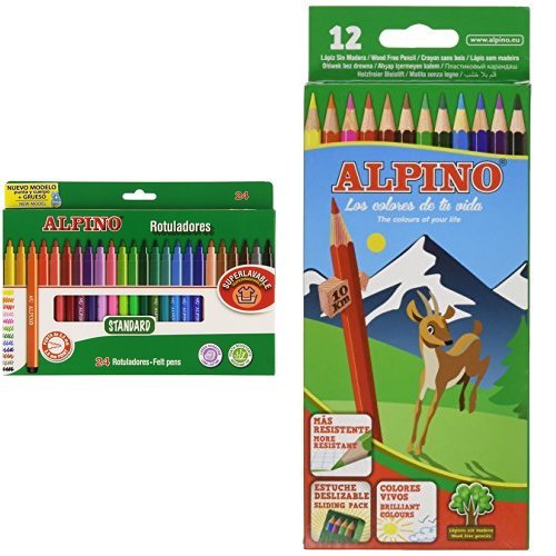 Alpino - Pack 24 unidades rotuladores de colores + 12 lapiceros de colores