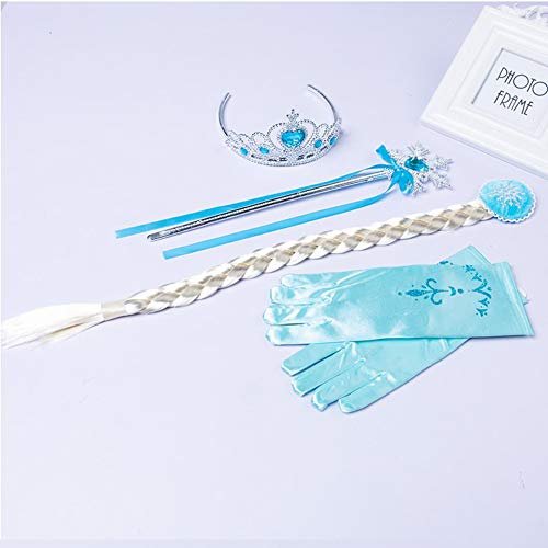 Amaoma 4 Piezas Disfraz Elsa Frozen Accesorios Conjunto Accesorios de Princesa del Hielo Elsa Corona Varita Mágica Trenza y Guantes, Disfraz Blancanieves Niña Princesa Vestir Accesorios (Azul)