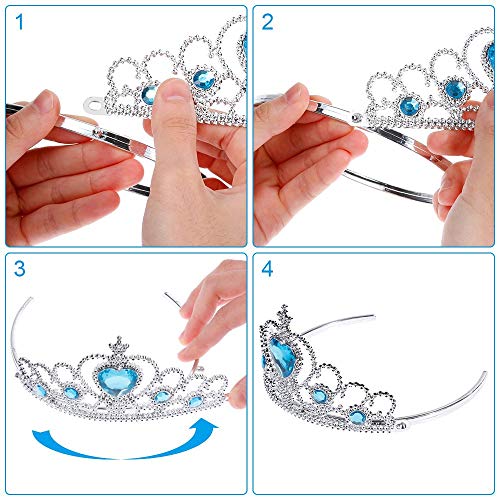 Amaoma 4 Piezas Disfraz Elsa Frozen Accesorios Conjunto Accesorios de Princesa del Hielo Elsa Corona Varita Mágica Trenza y Guantes, Disfraz Blancanieves Niña Princesa Vestir Accesorios (Azul)