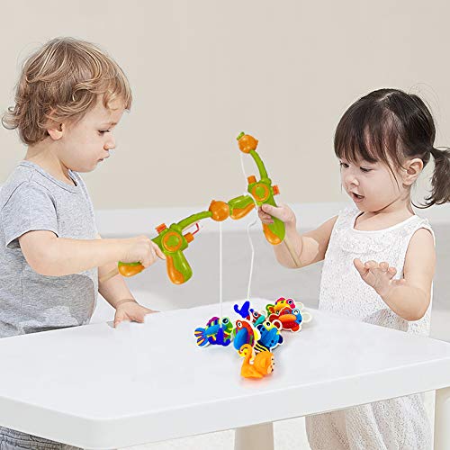 Amazon Brand - Eono Juguetes Bañera para Bebé, Juego Pescar Peces, con Goma Flotante de Baño y Pistola de Agua, 8 Piezas