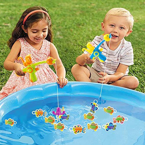 Amazon Brand - Eono Juguetes Bañera para Bebé, Juego Pescar Peces, con Goma Flotante de Baño y Pistola de Agua, 8 Piezas