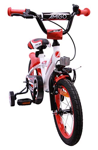 Amigo BMX Turbo - Bicicleta Infantil de 14 Pulgadas - para niños de 3 a 4 años - con V-Brake, Freno de Retroceso, Timbre y ruedines - Blanco