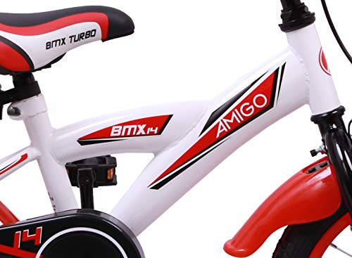 Amigo BMX Turbo - Bicicleta Infantil de 14 Pulgadas - para niños de 3 a 4 años - con V-Brake, Freno de Retroceso, Timbre y ruedines - Blanco