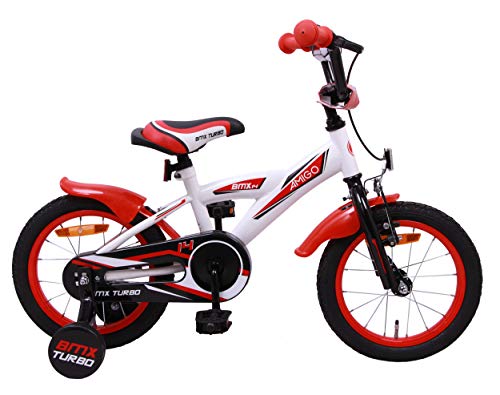 Amigo BMX Turbo - Bicicleta Infantil de 14 Pulgadas - para niños de 3 a 4 años - con V-Brake, Freno de Retroceso, Timbre y ruedines - Blanco