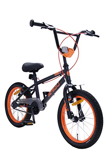 Amigo Danger – Bicicleta infantil para niños – 16 pulgadas – con frenos de mano y manillar acolchado – Bicicleta BMX – a partir de 4 – 6 años – negro/naranja