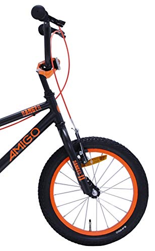 Amigo Danger – Bicicleta infantil para niños – 16 pulgadas – con frenos de mano y manillar acolchado – Bicicleta BMX – a partir de 4 – 6 años – negro/naranja