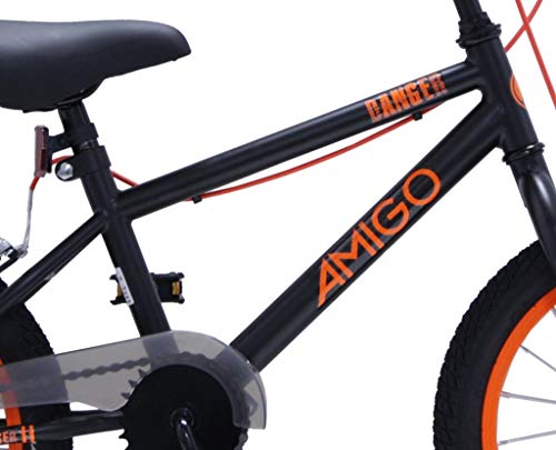 Amigo Danger – Bicicleta infantil para niños – 16 pulgadas – con frenos de mano y manillar acolchado – Bicicleta BMX – a partir de 4 – 6 años – negro/naranja