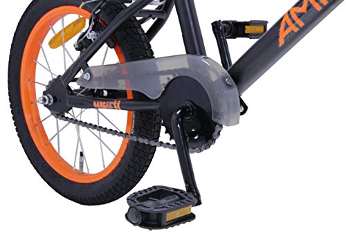 Amigo Danger – Bicicleta infantil para niños – 16 pulgadas – con frenos de mano y manillar acolchado – Bicicleta BMX – a partir de 4 – 6 años – negro/naranja