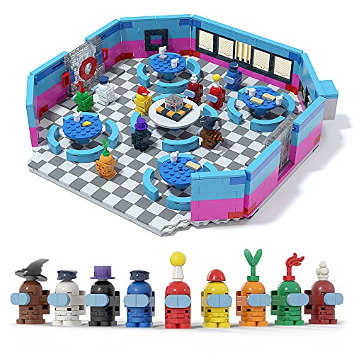 Among Us Airship Coffee Shop Juguetes con 9 Personajes, Figuras pequeñas, Juguetes de construcción de Bloques de Espacio alienígena, Regalo para fanáticos de los Juegos, niños y niñas, 1058Pcs